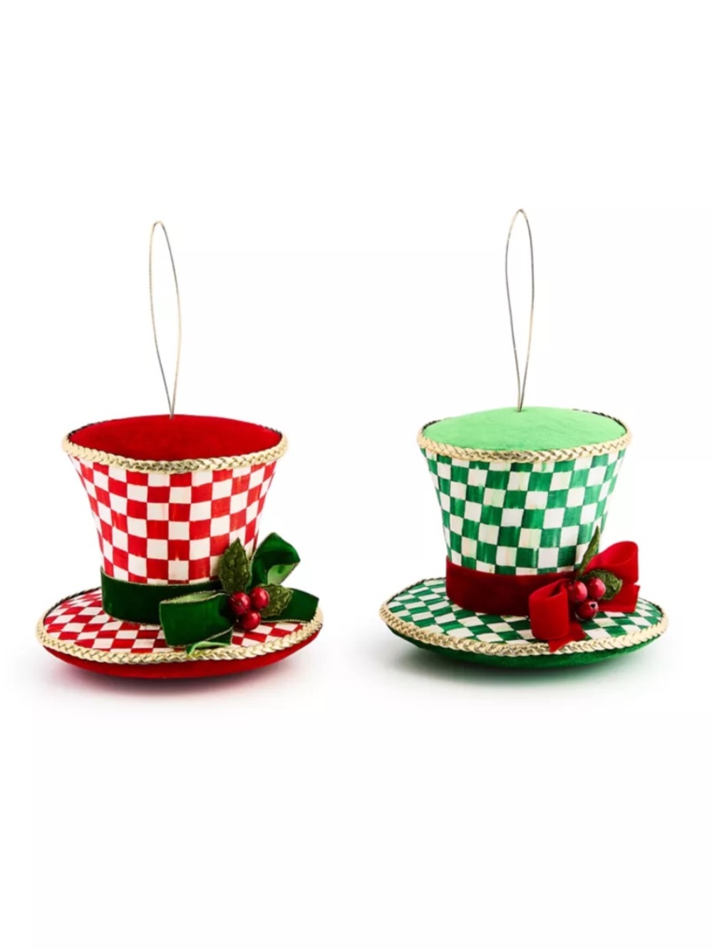 Mackenzie-Childs Check It Out Top Hat
Fabric Ornaments. New in Box. 💚♥️